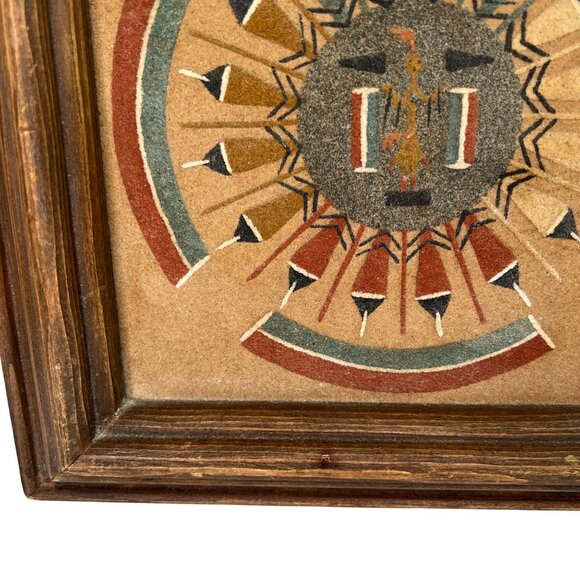 Navajo Sand Painting With Geometric Design In Wooden Frame - Picture 5 of 11